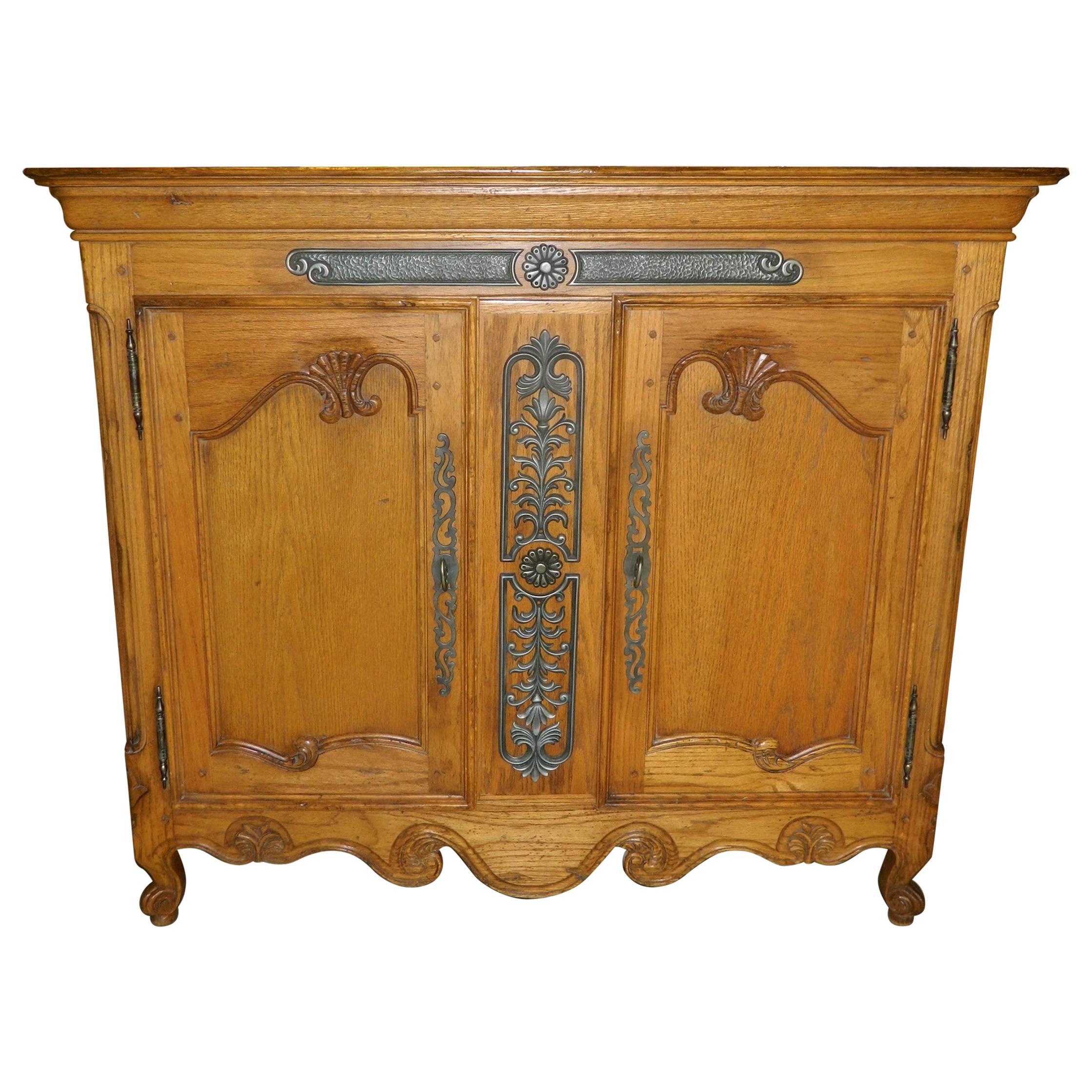 Oak French Buffet with Two Doors and Storage, 20th Century