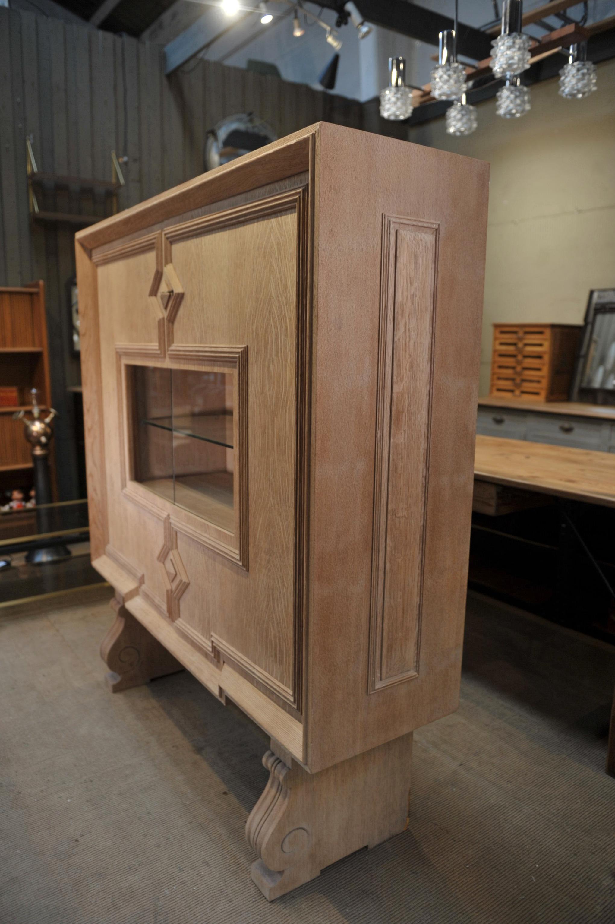 Mid-20th Century Oak French Modernist Bookcase Cabinet, circa 1940 For Sale