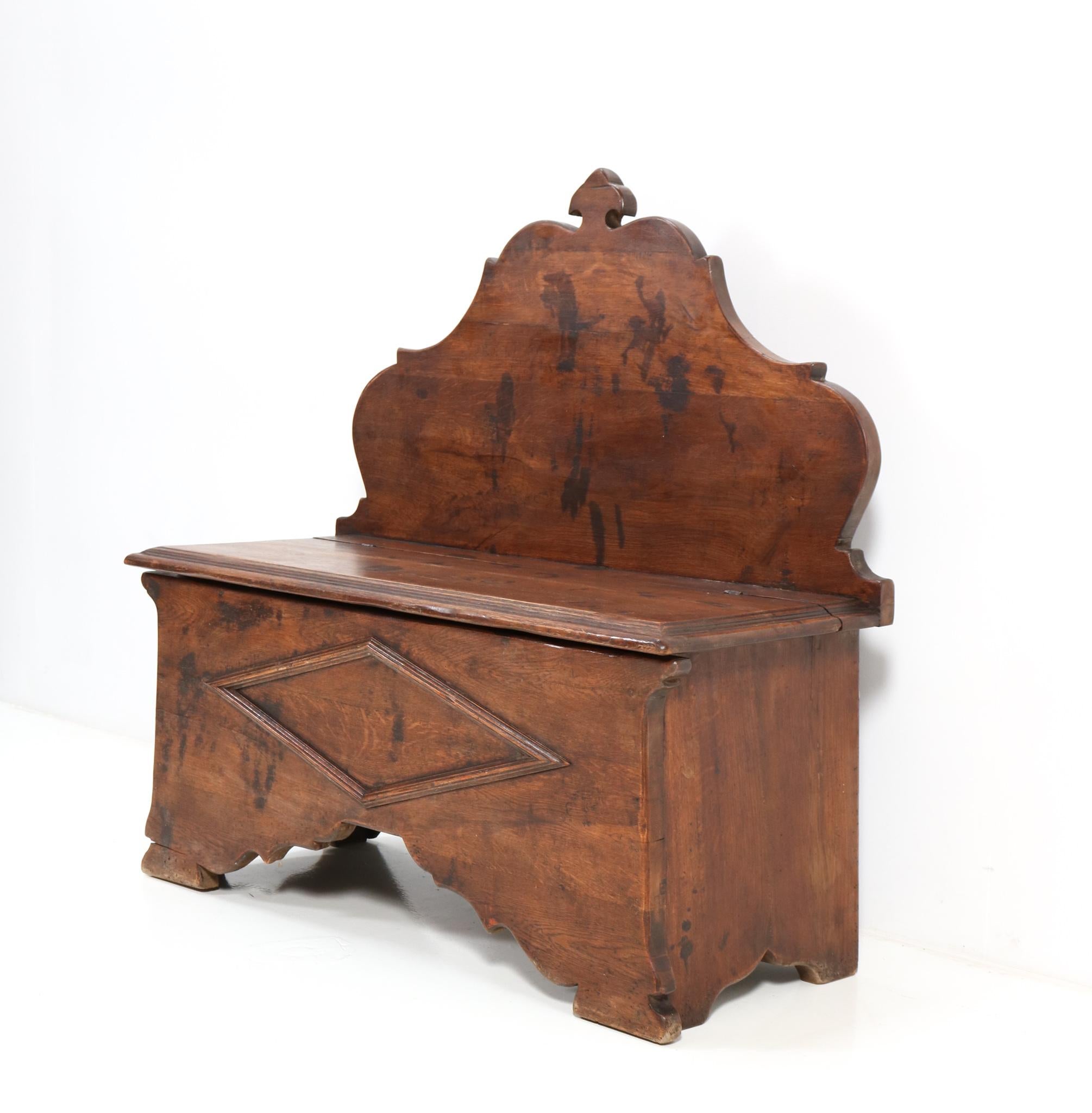 Oak French Provincial Rustic Hall Bench, 1900s For Sale 1