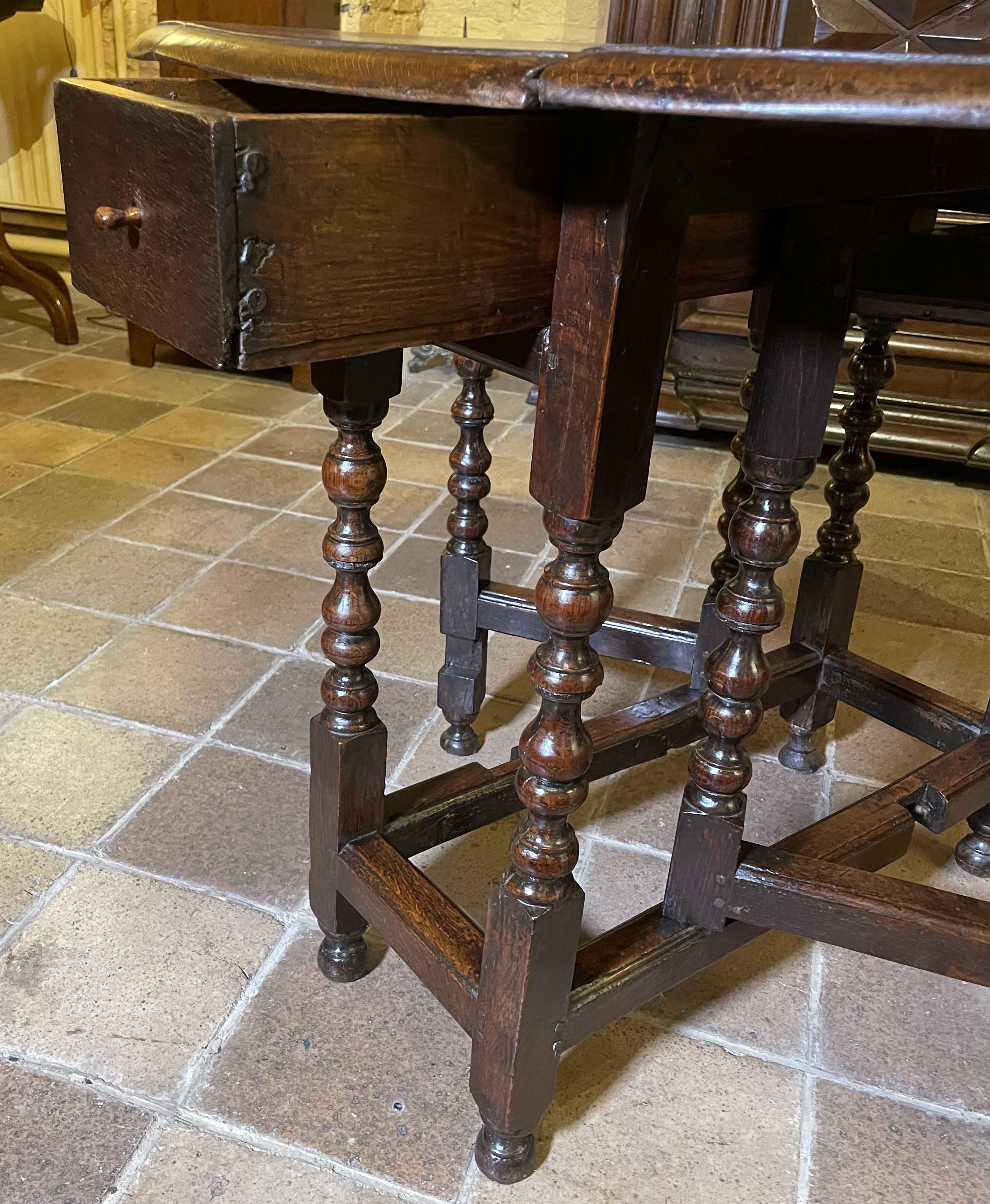 British Oak Gateleg Table From The 17th Century For Sale