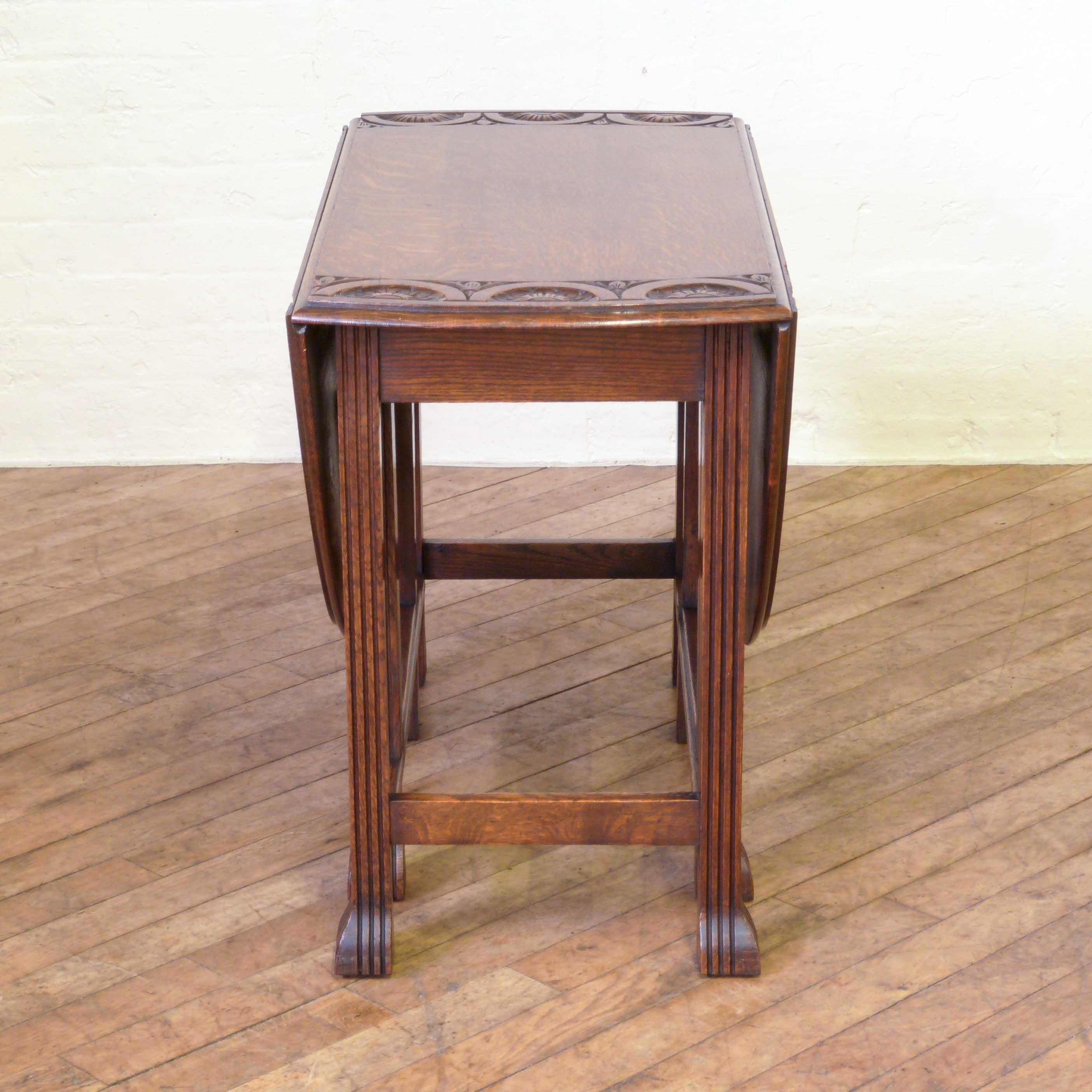Carved Oak Gateleg Table with Reeded Legs