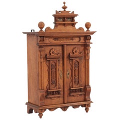 Oak German Gründerzeit Carved Wall Cabinet, 1880s
