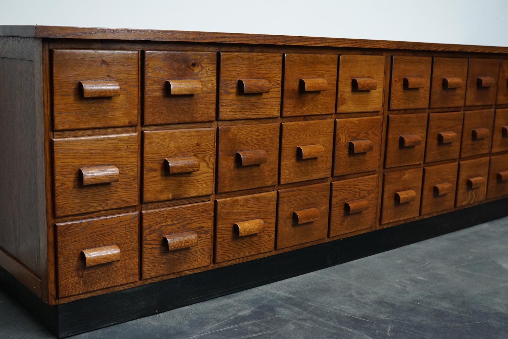 Oak German Industrial Apothecary Cabinet / Lowboard, Mid-20th Century In Good Condition In Nijmegen, NL