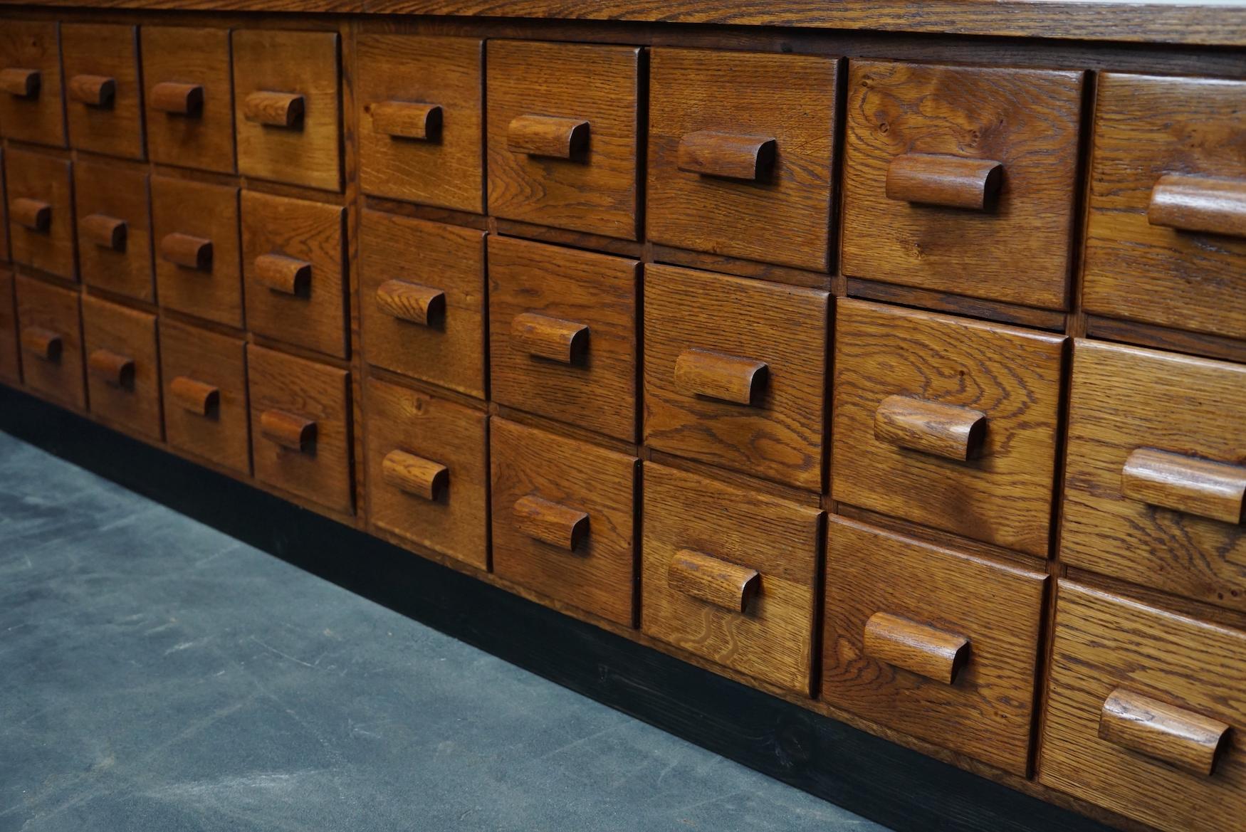 Oak German Industrial Apothecary Cabinet / Lowboard, Mid-20th Century 1