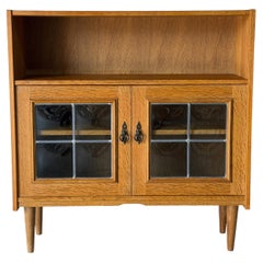 Oak Glass Cabinet with Leaded Doors Danish Mid-Century Modern 1960s