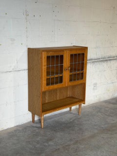Oak Glass Cabinet with Open Shelf Danish Mid-Century Modern 1960s