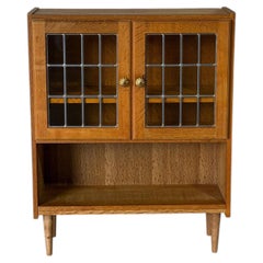 Oak Glass Cabinet with Open Shelf Danish Mid-Century Modern 1960s