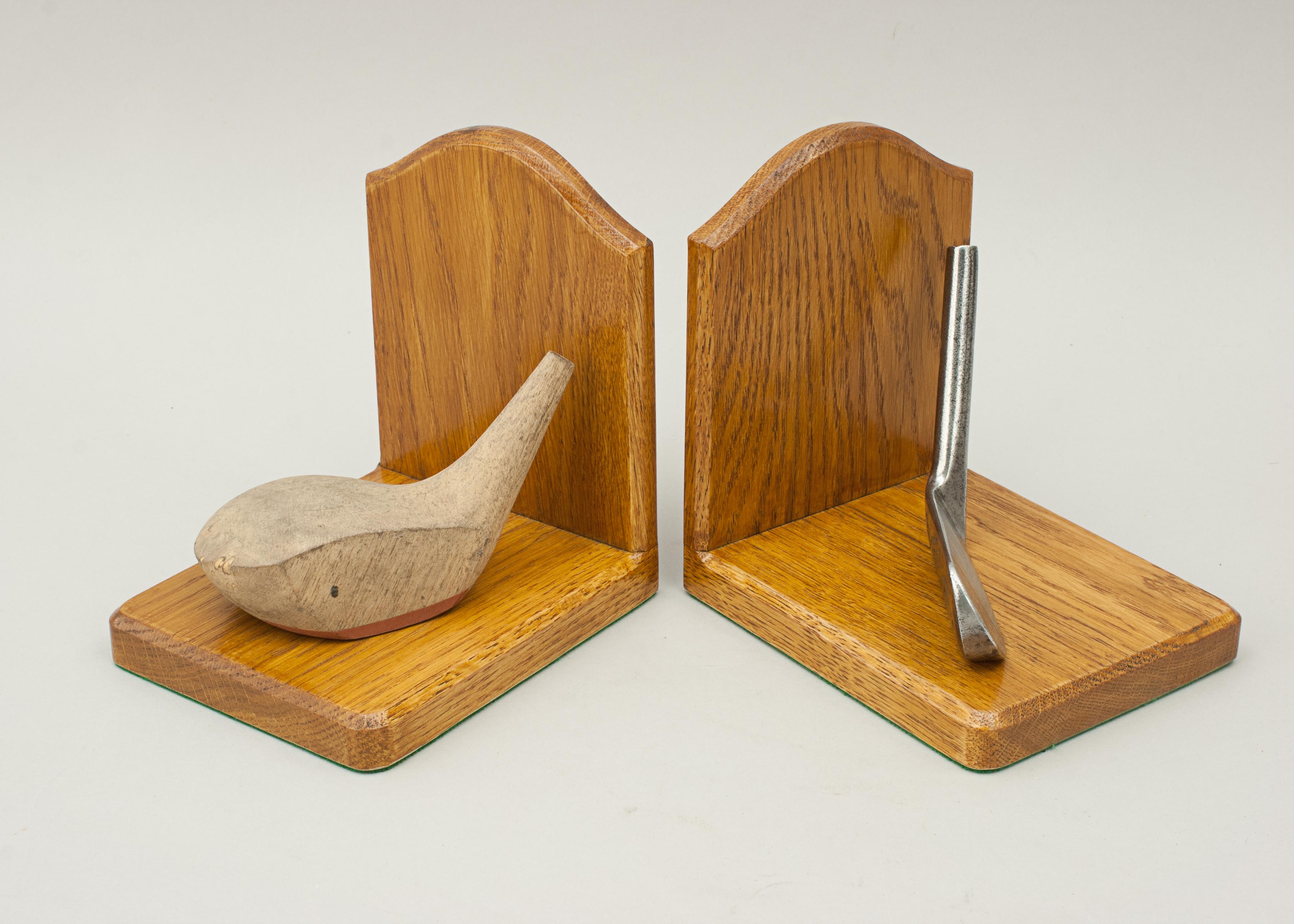 Mid-20th Century Oak Golf Bookends, Robert Simpson