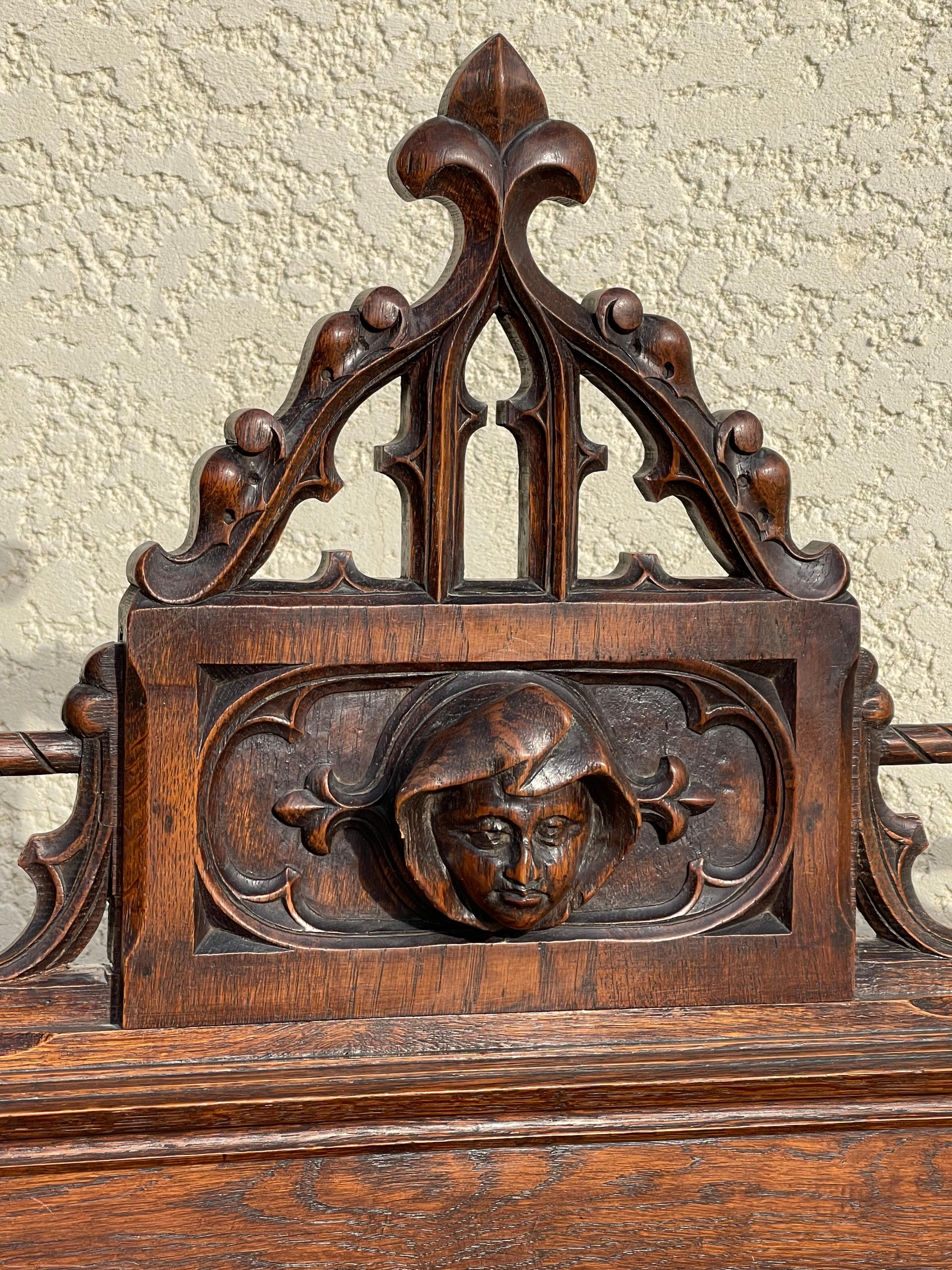 Carved Oak Gothic Bench