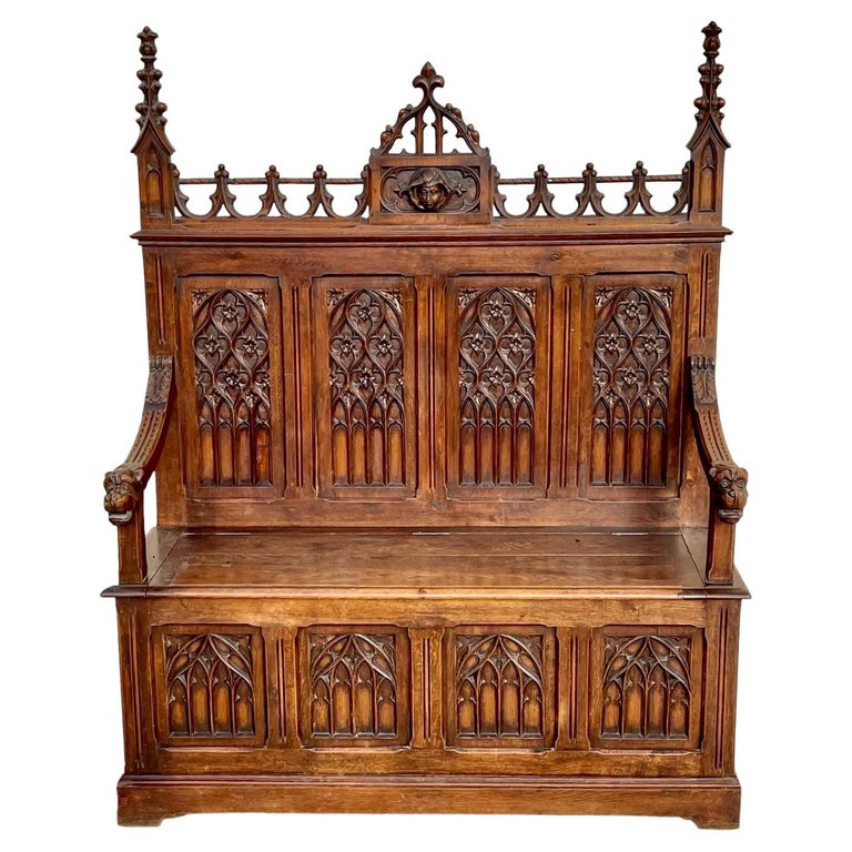 Oak Gothic Bench For Sale at 1stDibs
