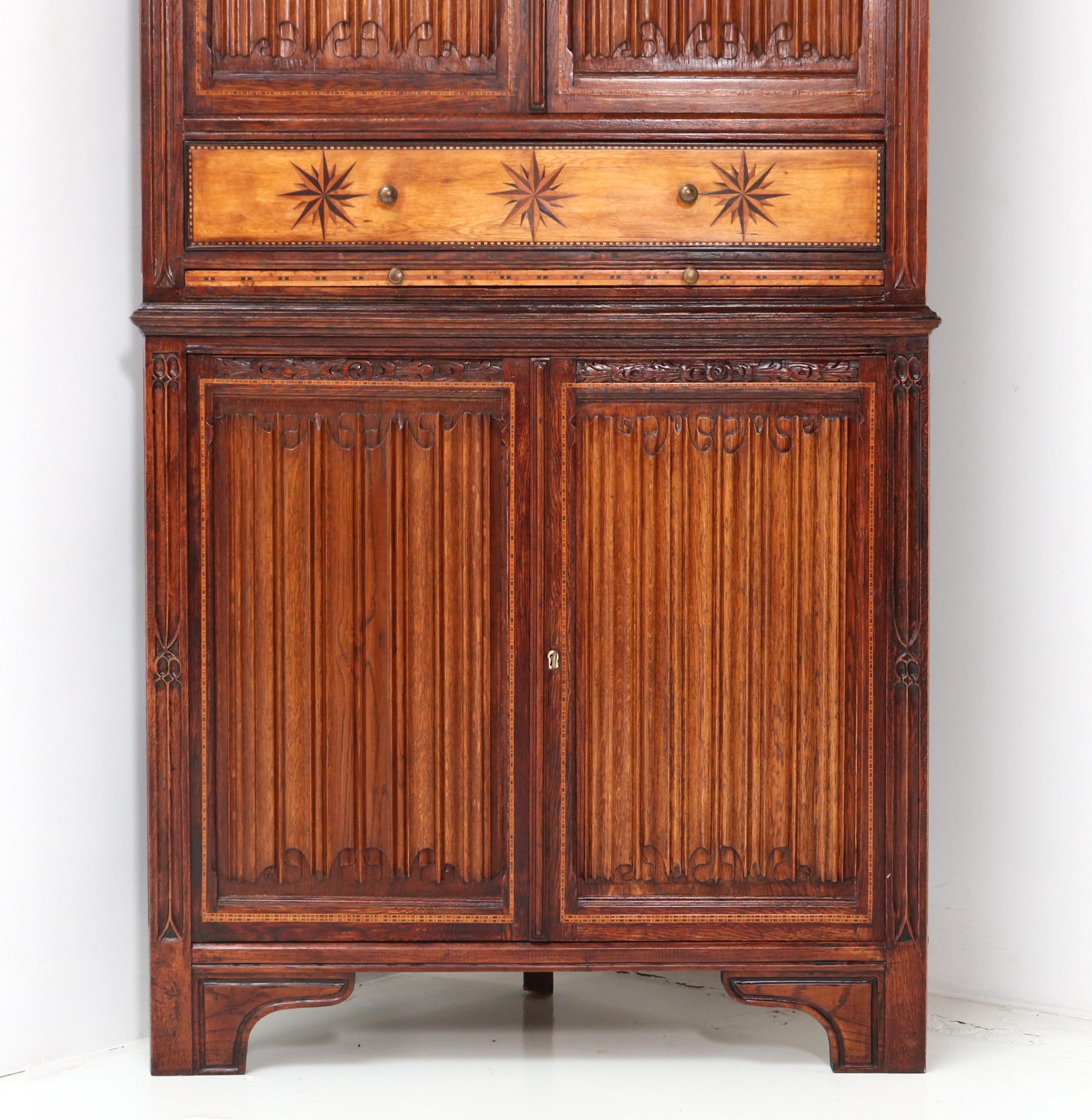 Oak Gothic Revival Corner Cupboard, 1960s For Sale 2