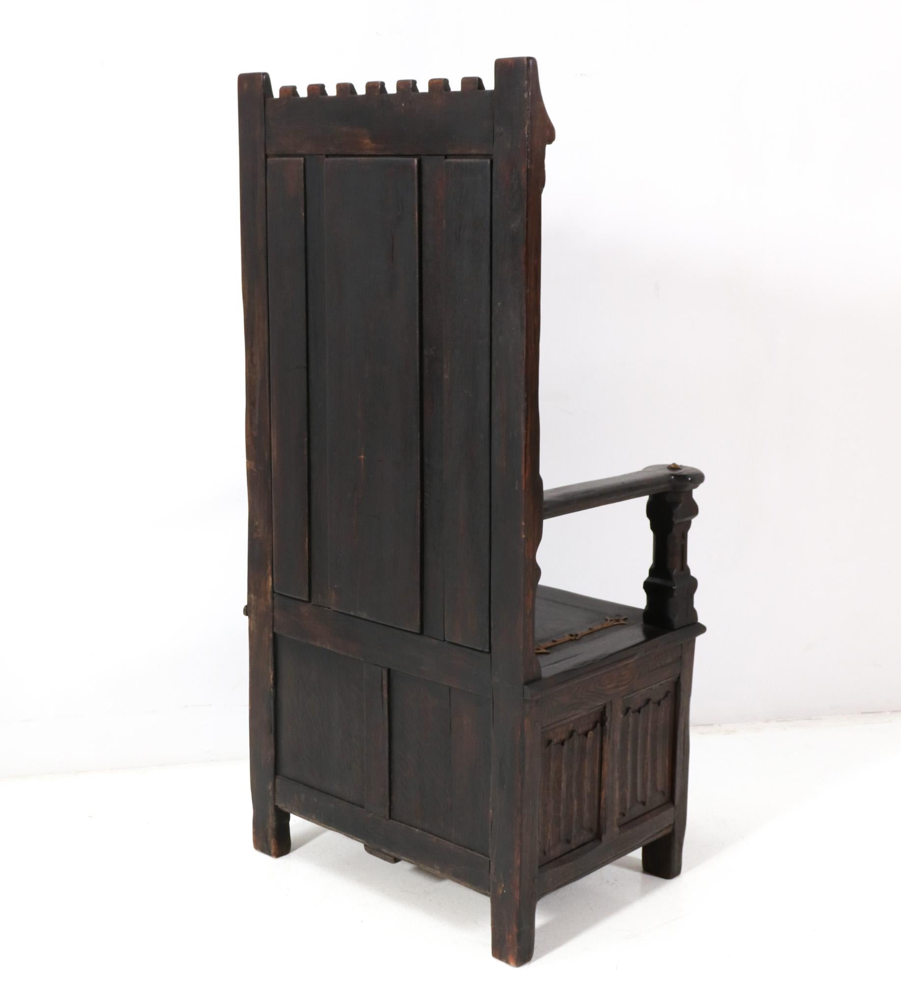 Oak Gothic Revival Hand-Carved Throne Chair, 1900s 1