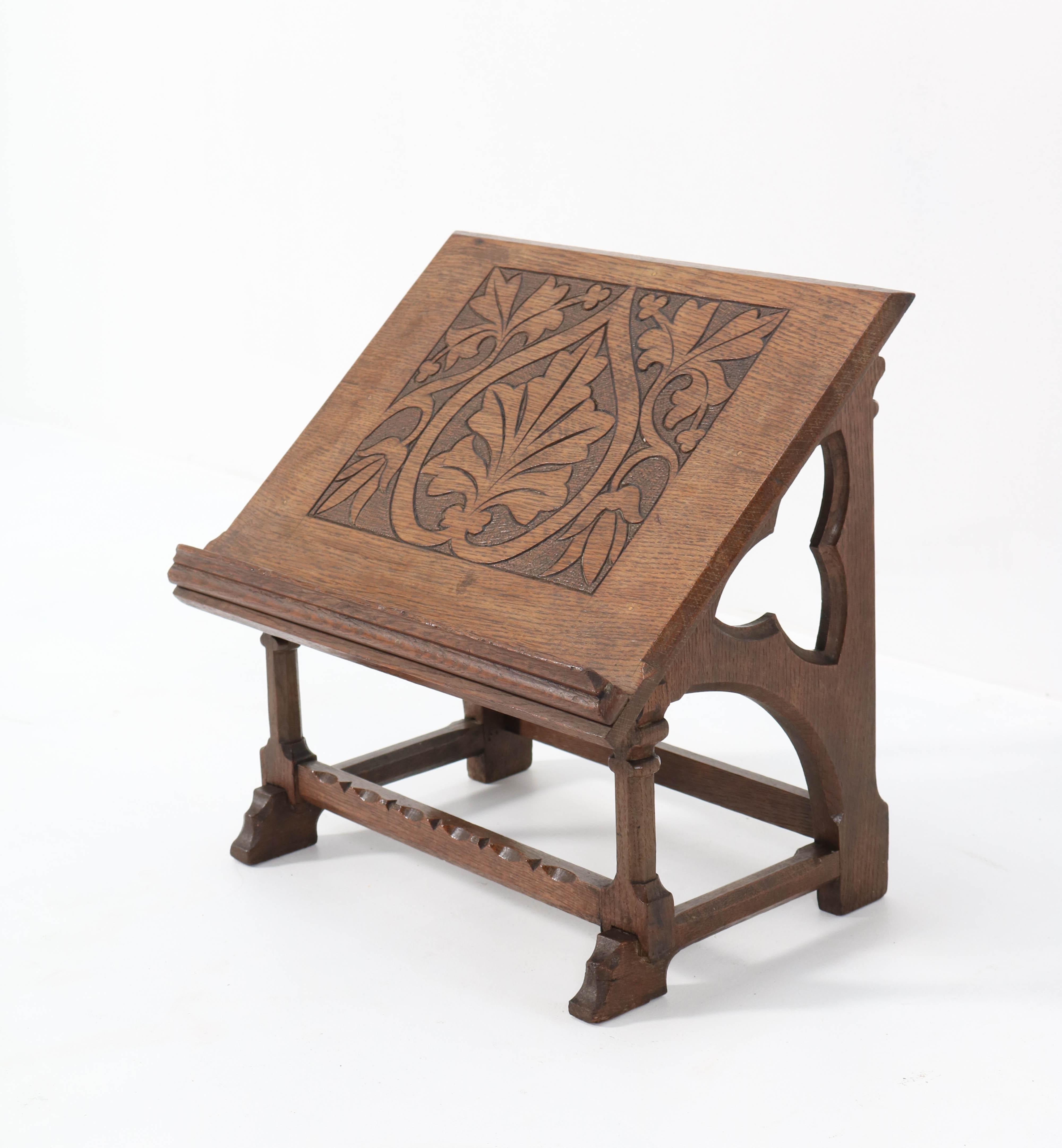Dutch Oak Gothic Revival Lectern or Book Stand, 1900s