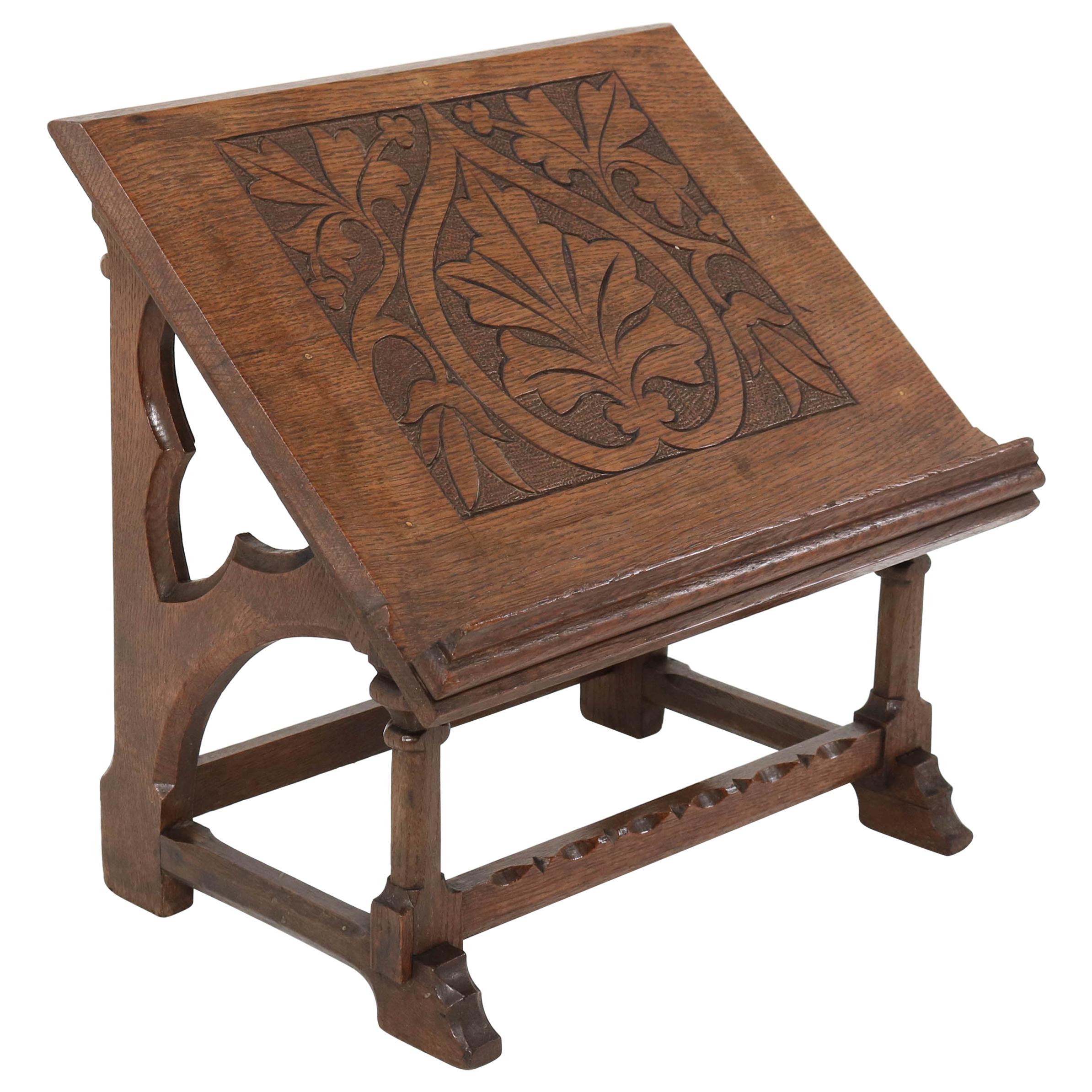 Oak Gothic Revival Lectern or Book Stand, 1900s