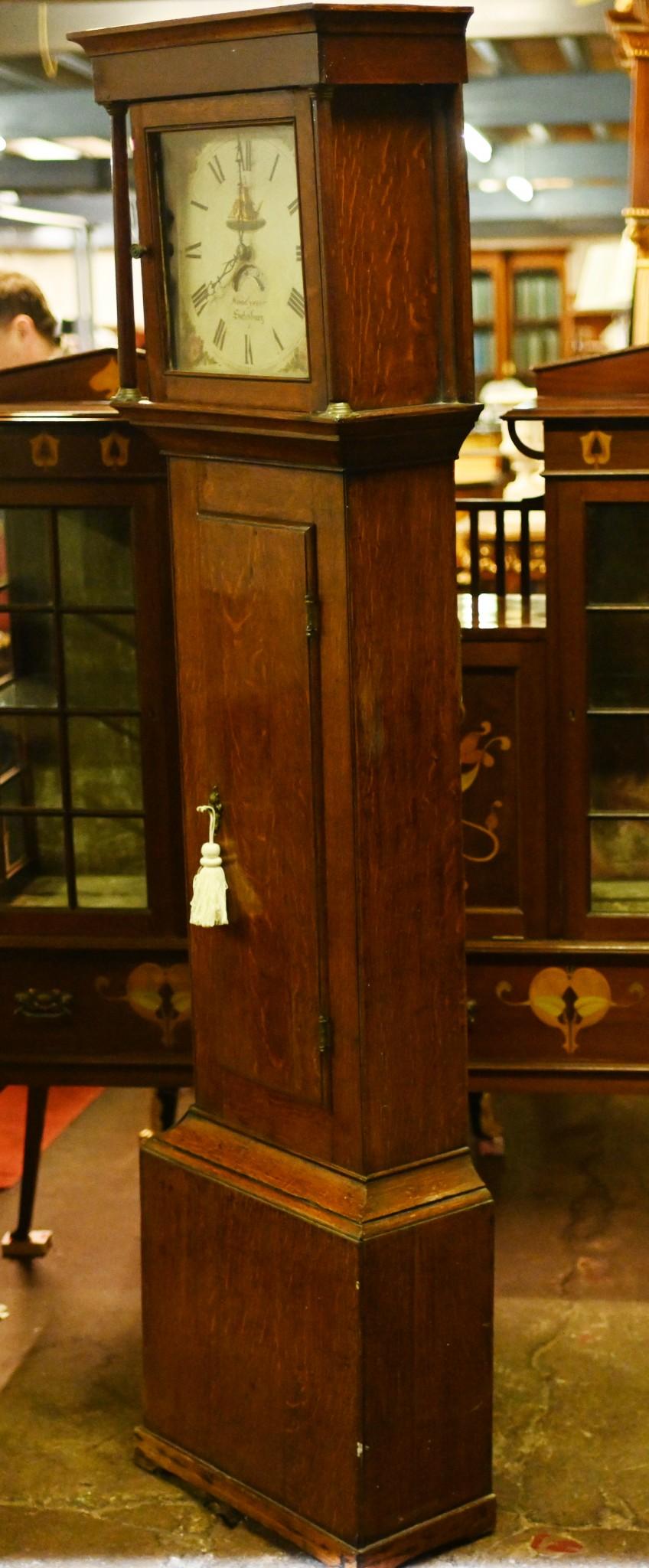 Oak Grandfather Clock Victorian Longcase Woodyear Salisbury In Good Condition For Sale In Potters Bar, GB
