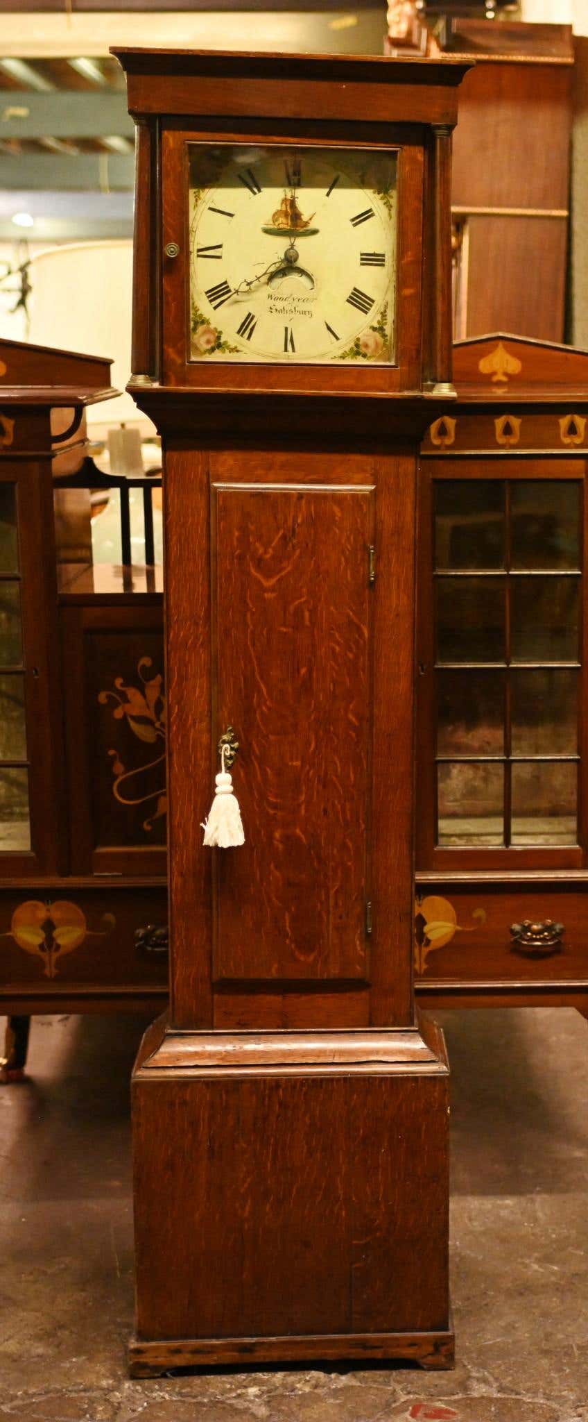 Lowercase Clock Oak Grandfather Clock Victorian Longcase Woodyear Salisbury at 1stDibs