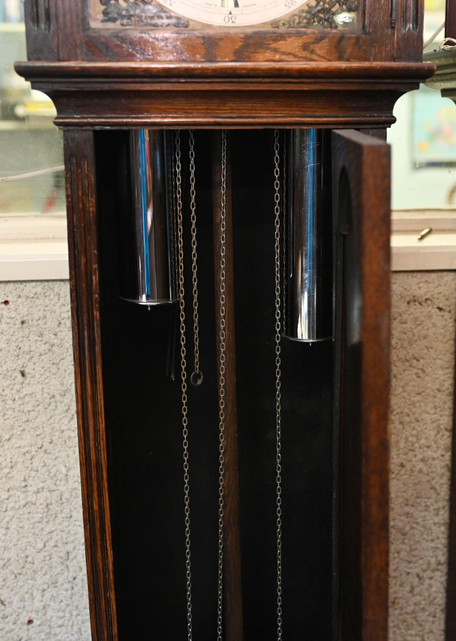 Oak Grandmother Clock Tempus Fugit Longcase Victorian For Sale 1