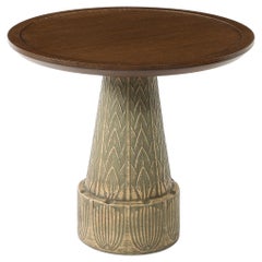 Oak & Green Ceramic End Table, USA 1940's