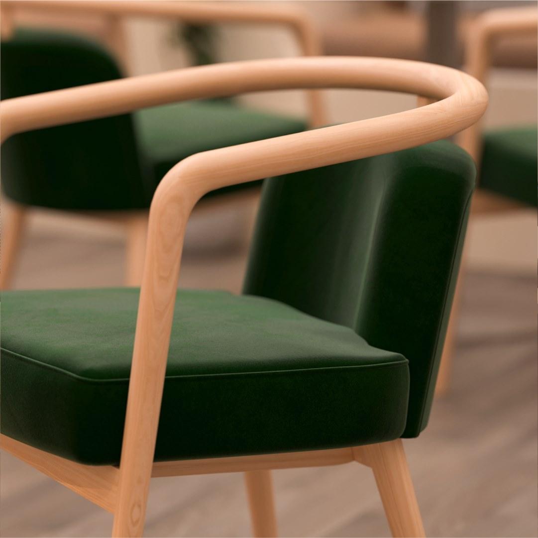 Portuguese Oak, Green Velvet Modern Essex Arm Chair For Sale