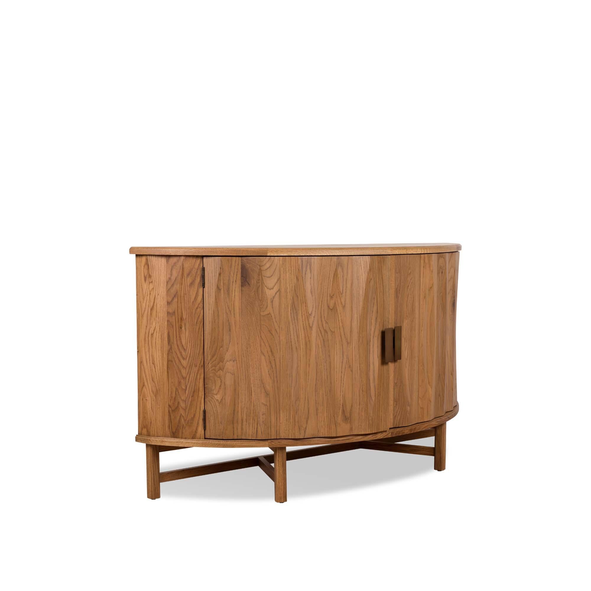 The Griffin console features a demilune shaped case with parquet doors, brass hardware and a sculptural wood base. Available in American walnut or white oak. 

The Lawson-Fenning Collection is designed and handmade in Los Angeles, California. Reach