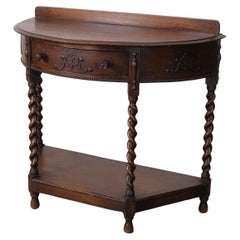 Used Oak Hall Table, Demi-lune Table, Barley Twist, Half Moon Table