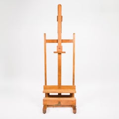 Oak hand cranked rise and fall articulating artist’s studio easel