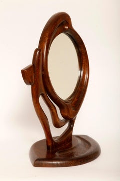 Oak Handmade Mirror, in the Art Nouveau Style, Poland, 1980s