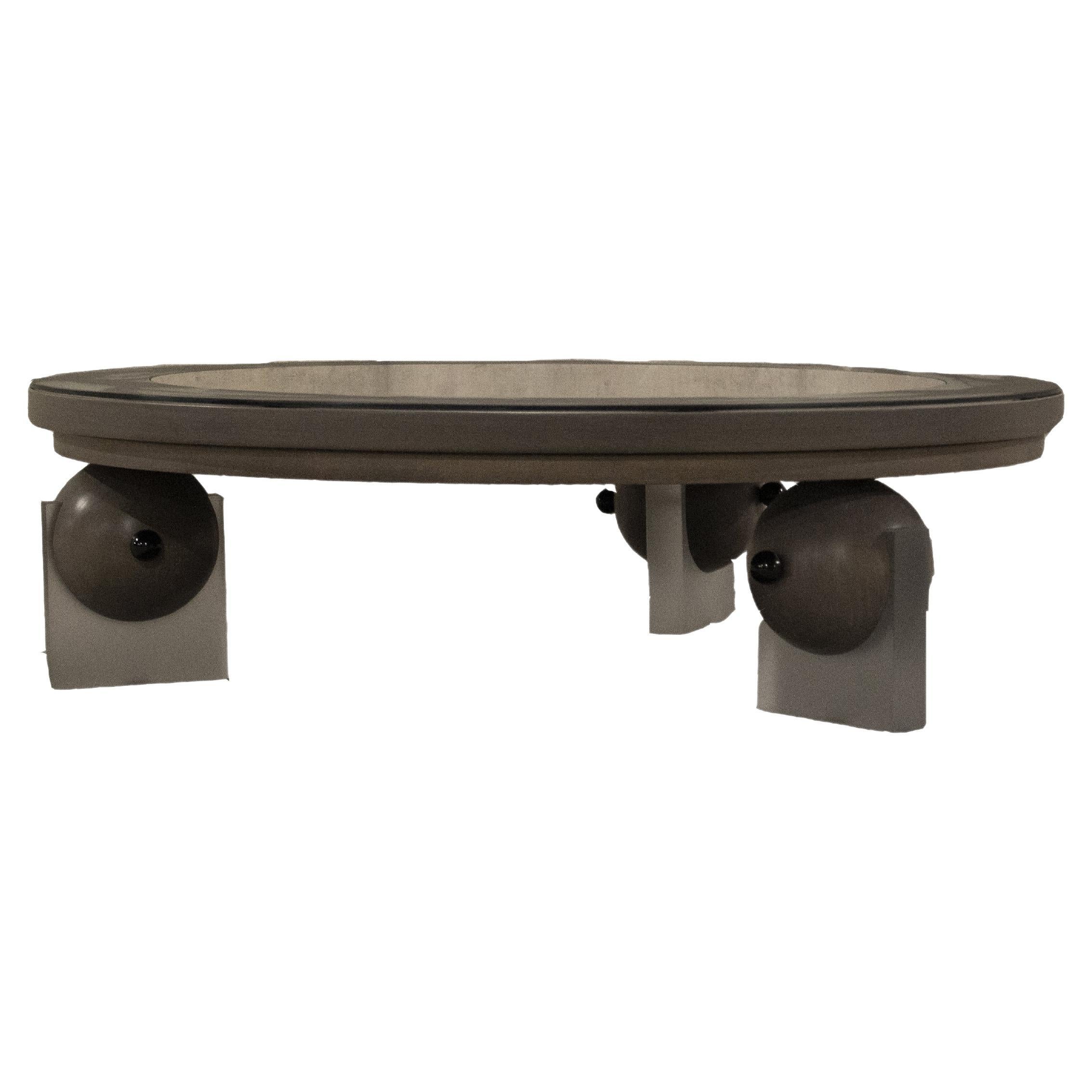 Oak, Hand-Painted Frosted Glass and Lucite - Contemporary - Forum Coffee Table