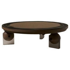 Oak, vetro smerigliato dipinto a mano e lucite - Contemporaneo - Tavolino Forum