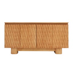 Hand-Carved Solid Oak Italian Sideboard with Four Doors, Brutalist Style