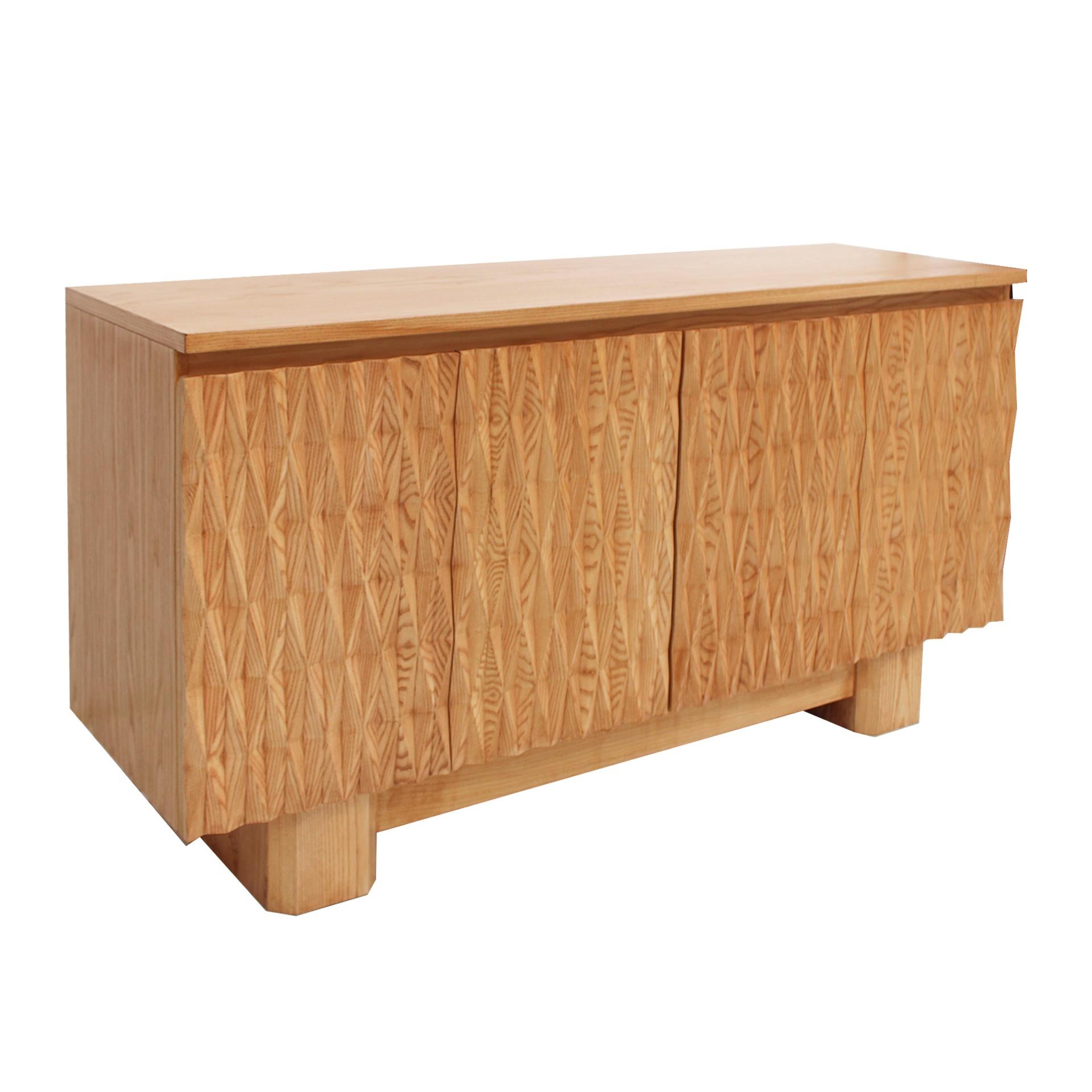 Mid-Century Modern Hand-carved Oak Brutalist Style Sideboard with Four Doors, Italy For Sale