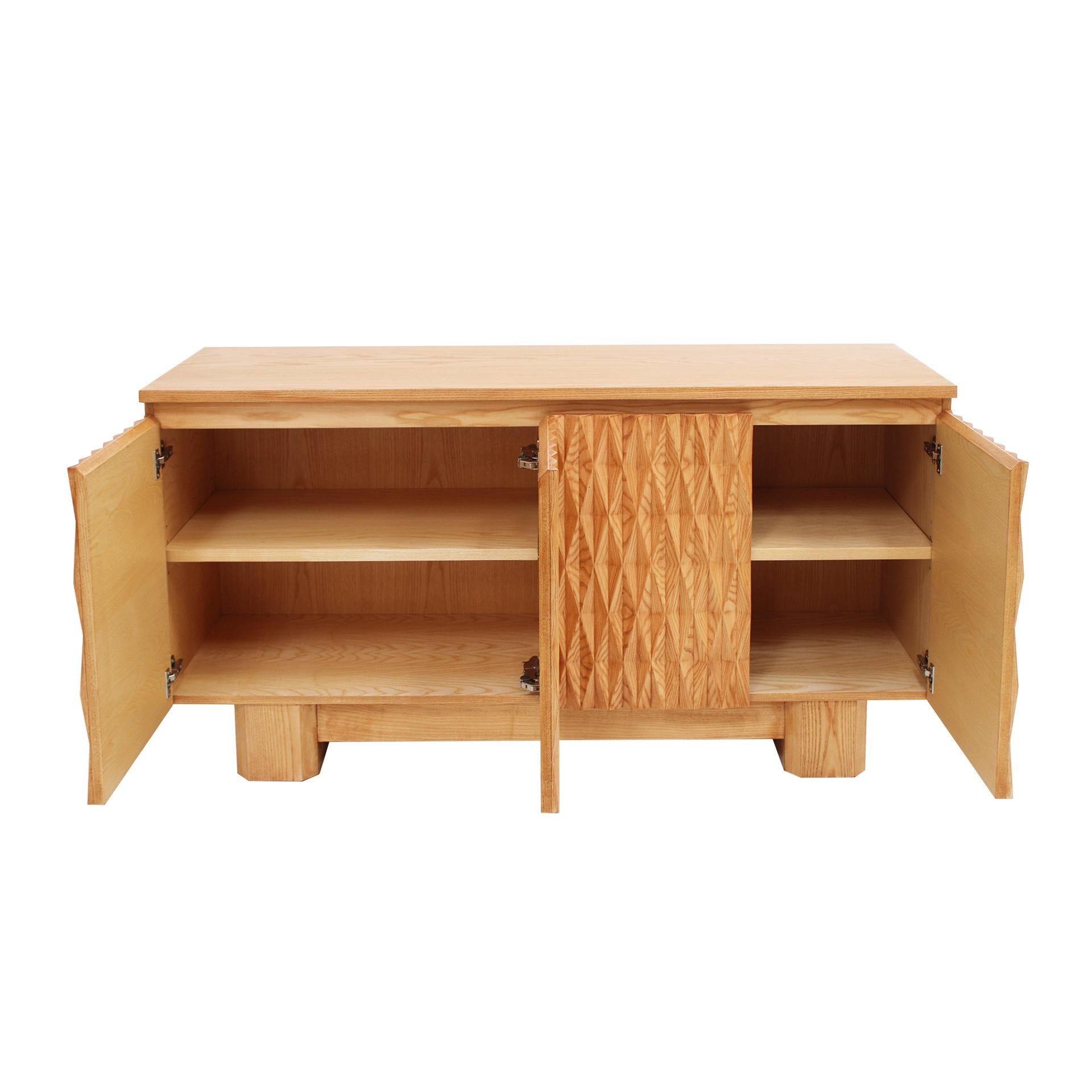 Contemporary Hand-carved Oak Brutalist Style Sideboard with Four Doors, Italy For Sale