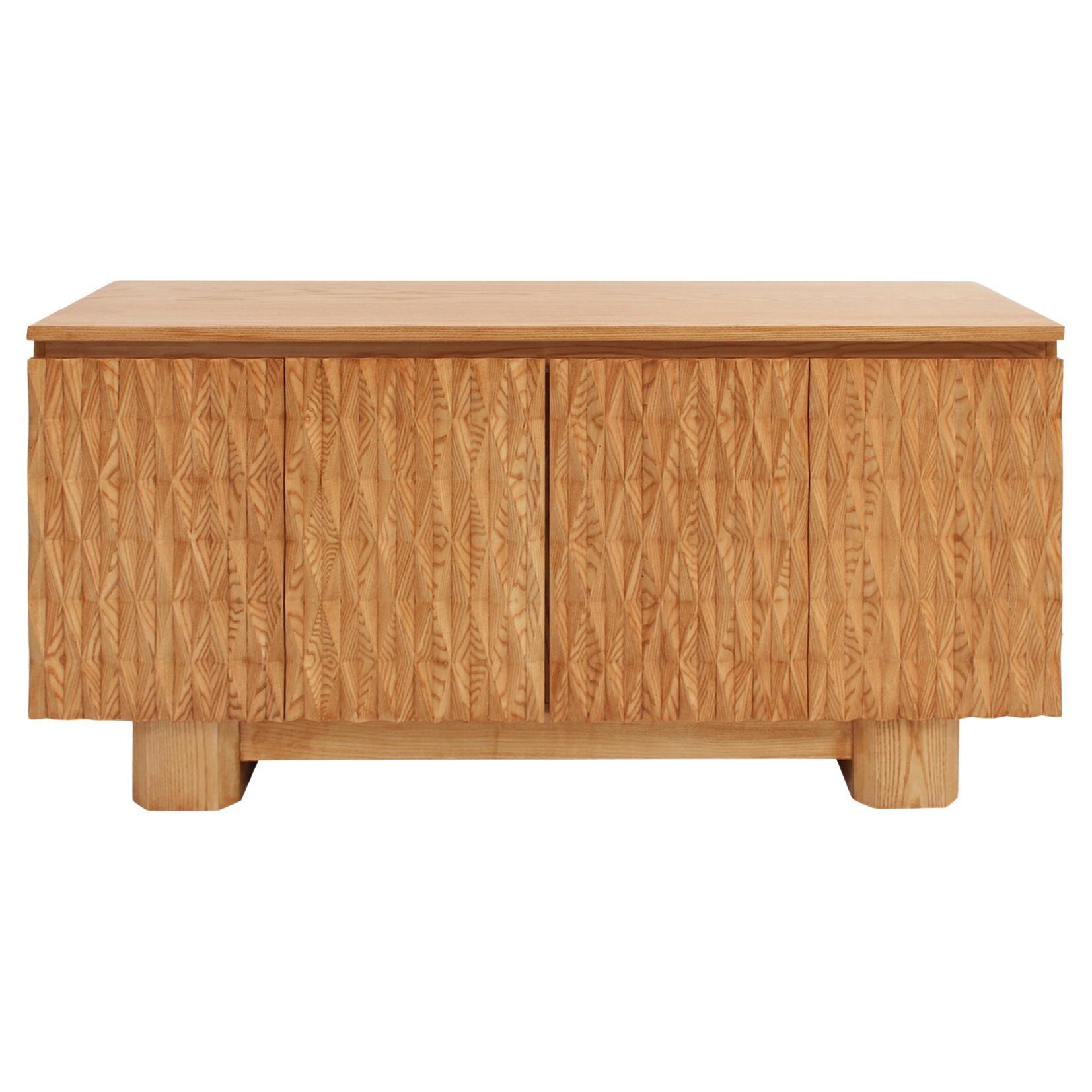 Hand-carved Oak Brutalist Style Sideboard with Four Doors, Italy