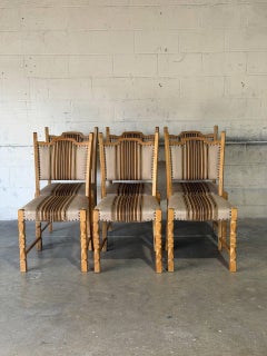 Oak High Back Upholstered Dining Chairs Set of 6 Vintage Vintage 1970s