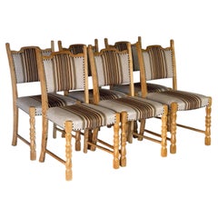 Oak High Back Upholstered Dining Chairs Set of 6 Vintage Vintage 1970s