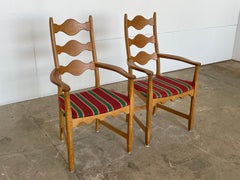 Oak High-Back Wave Ladder Armchairs, Danish Modern, Henning Kjærnulf, 1960s