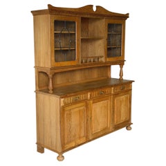 Oak High Sideboard Credenza with glass doors Vintage 1960s
