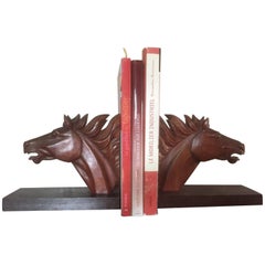 Vintage Oak Horses Head Bookend, 1950s