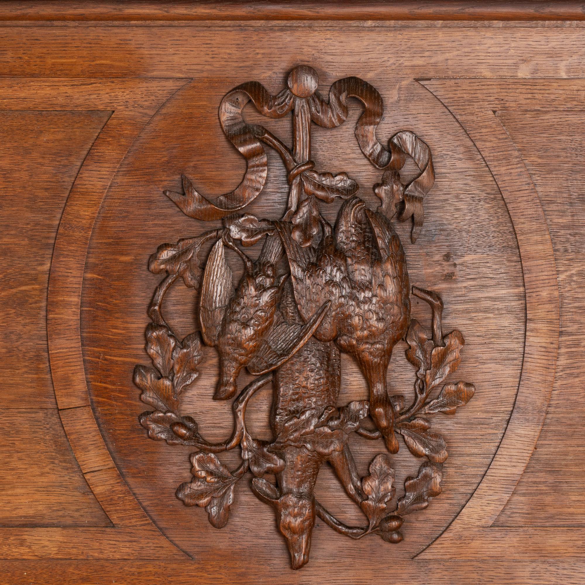 Black Forest Oak Hunt Console With Carved Game and Grapes, Denmark circa 1860
