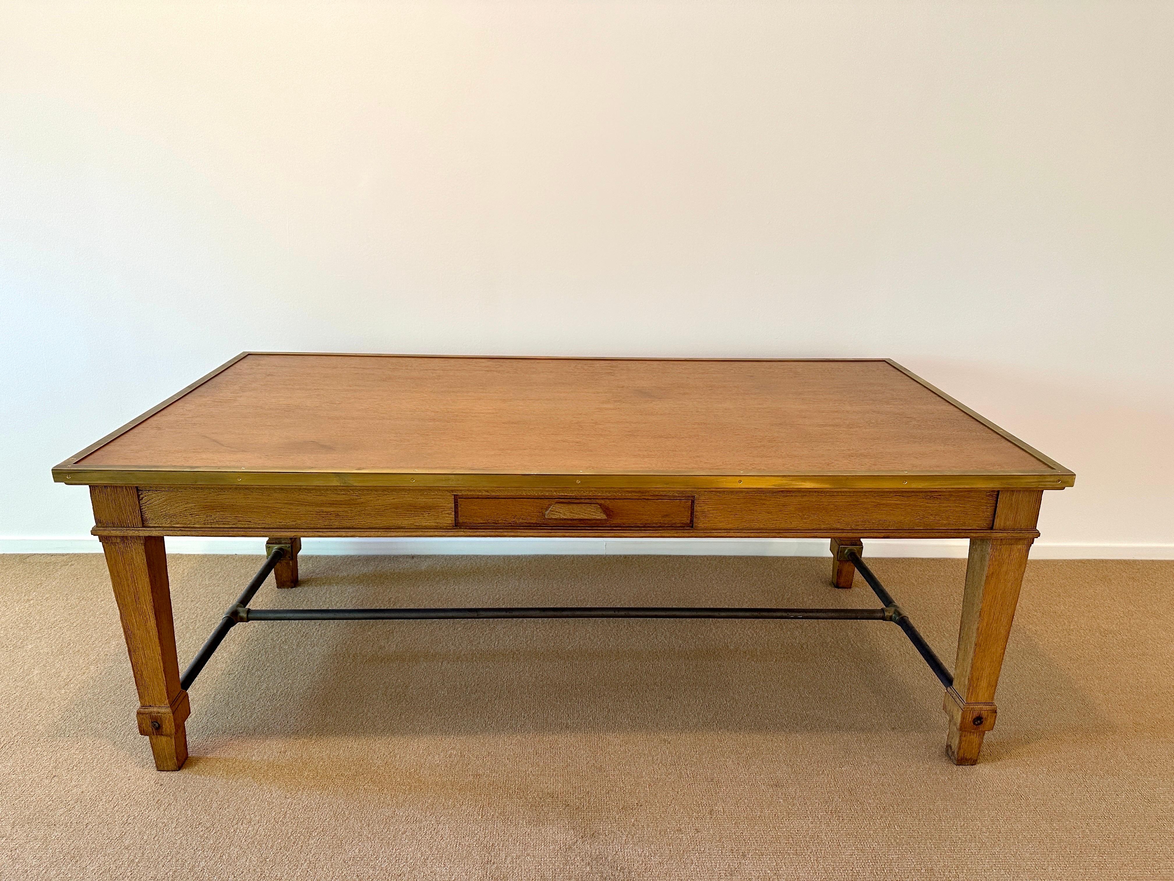 Oak, Iron and Brass Library Table Banc De France, circa 1920s For Sale 4