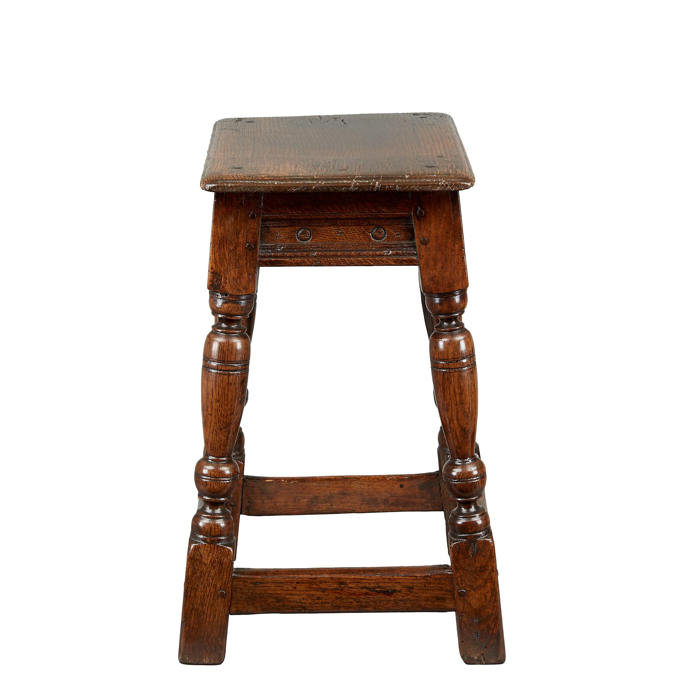 Joinery Oak Joined Stool, Late Elizabethan or James I, English, circa 1600-1620