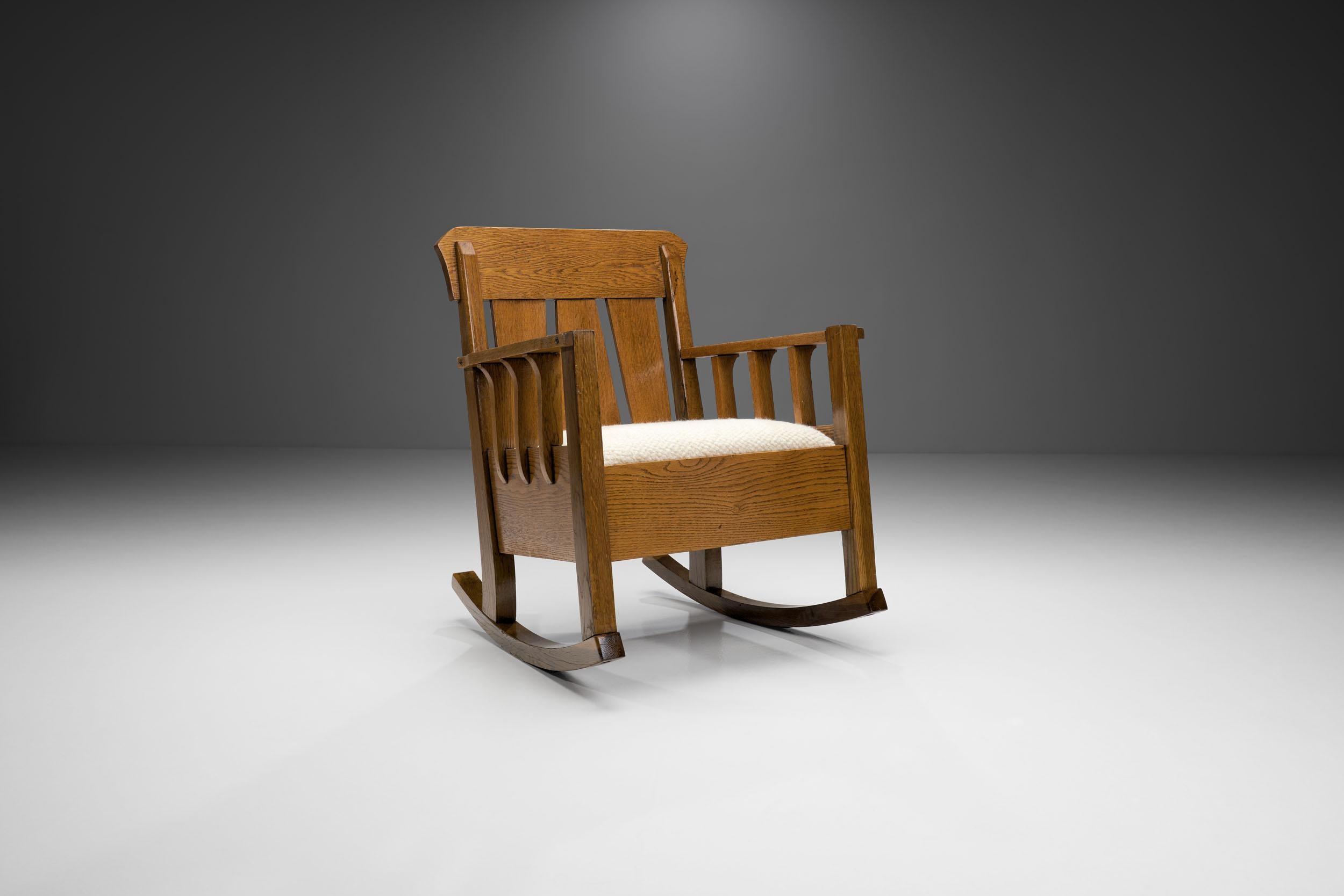 This rocking chair is a special piece of the H. Collection, for as it shows early implications of Modernism while still keeping the quintessential characteristics of the Jugendstil.

Art Nouveau, known in different languages by different names,