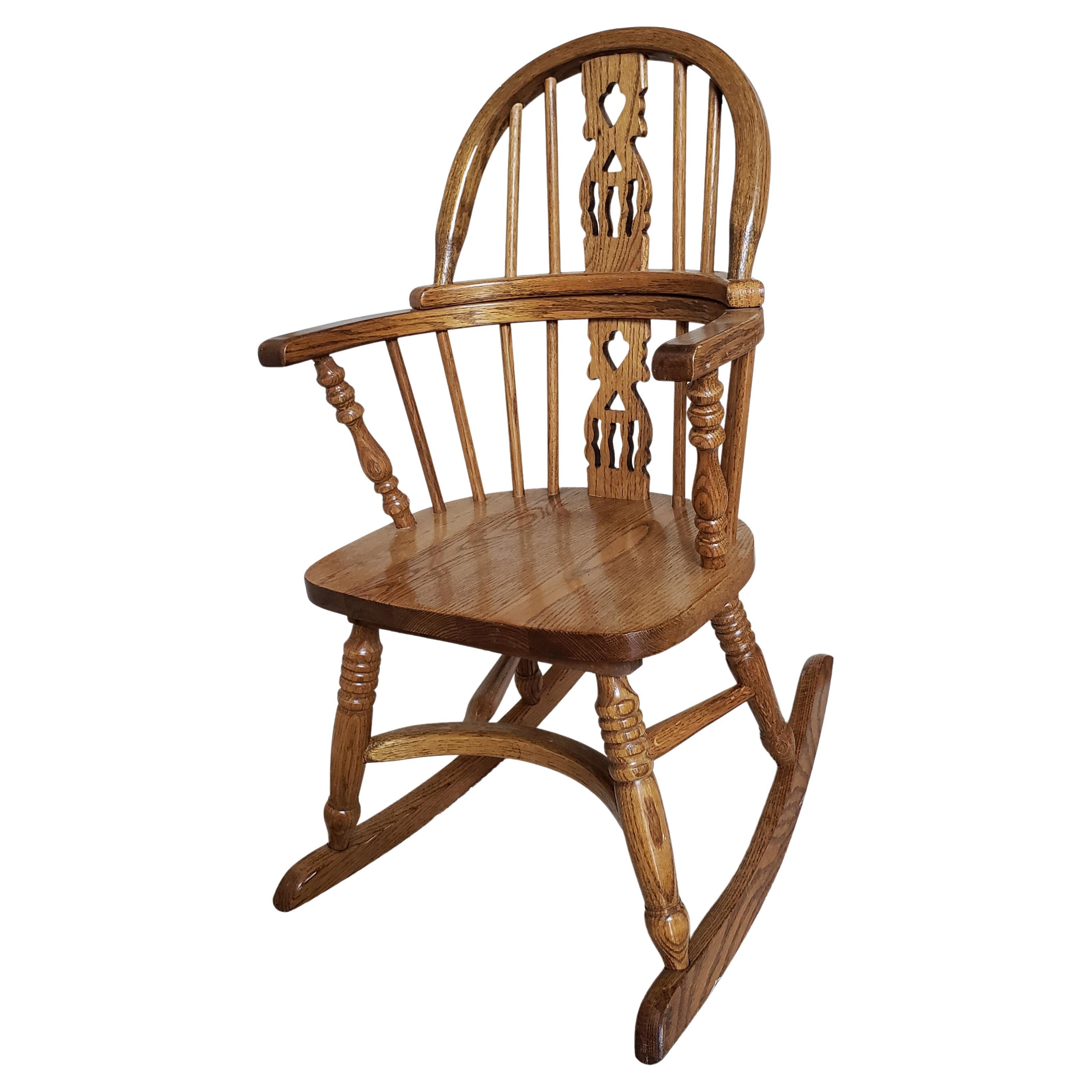 Oak Kid's Windsor Rocking Chair, Circa 1970s For Sale