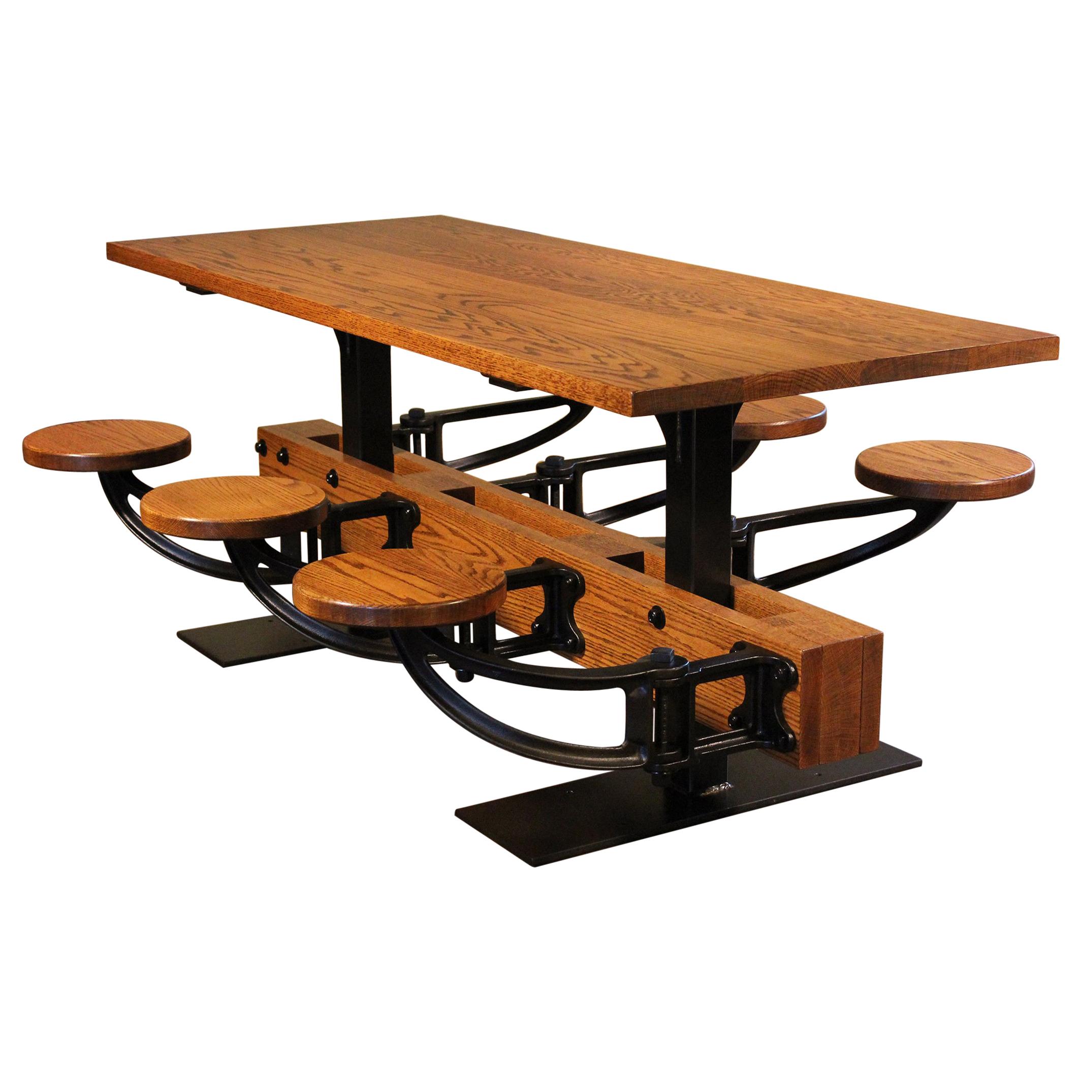 Oak Kitchen Breakfast Table with Attached Swing-Out Seats