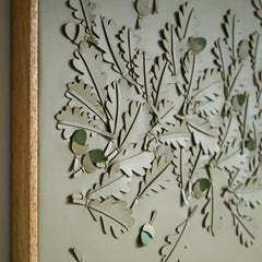 Oak leaf. A piece of 3D Sculptural Green Leather Wall Art