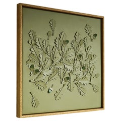Oak leaf. A piece of 3D Sculptural Green Leather Wall Art