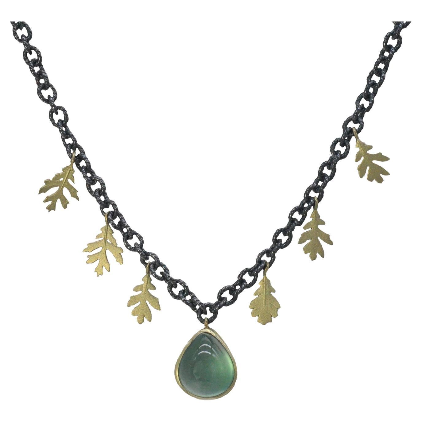 Oak Leaf and Prehnite Necklace For Sale