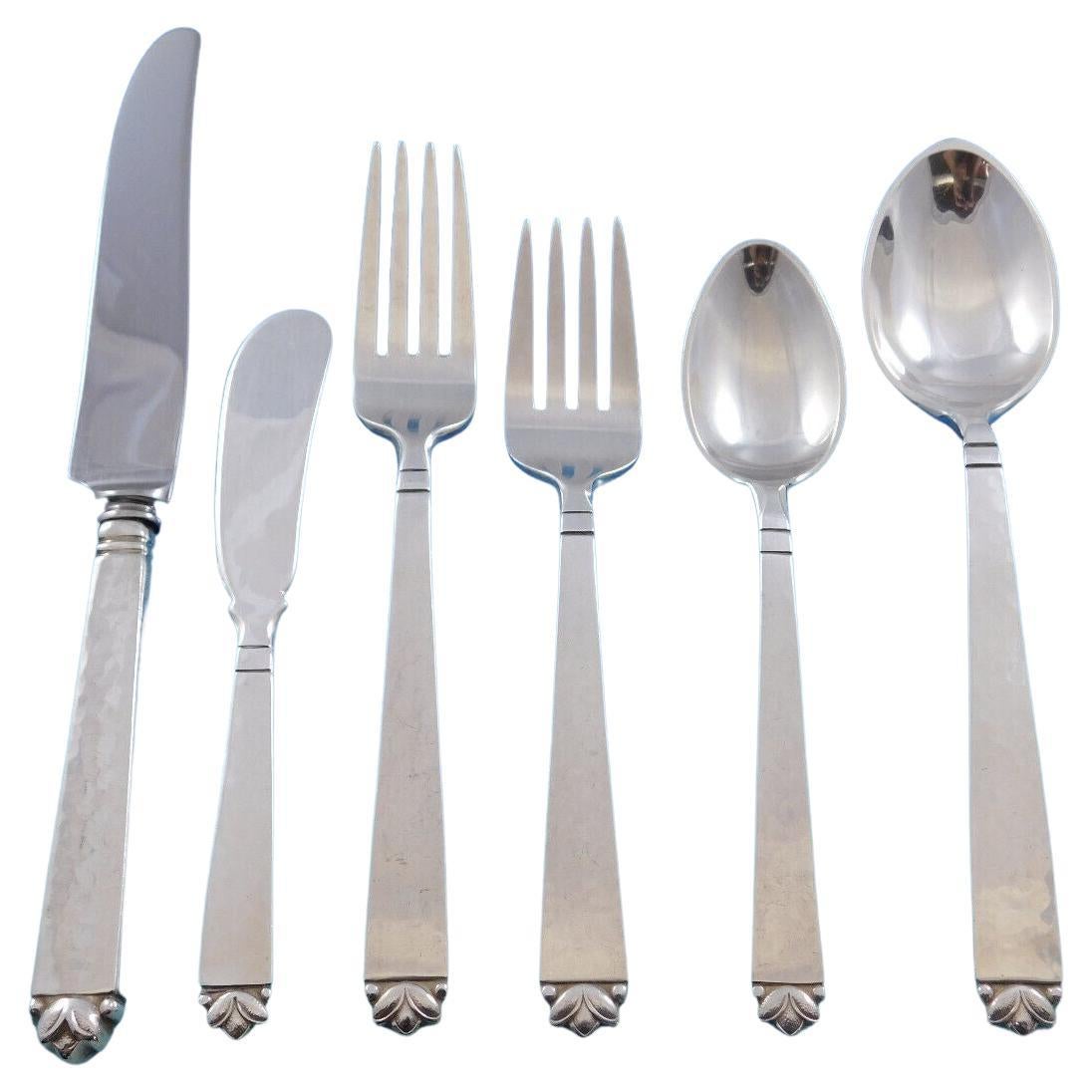 Oak Leaf by Old Newbury Crafters Sterling Silver Flatware Set 77 Pieces For Sale