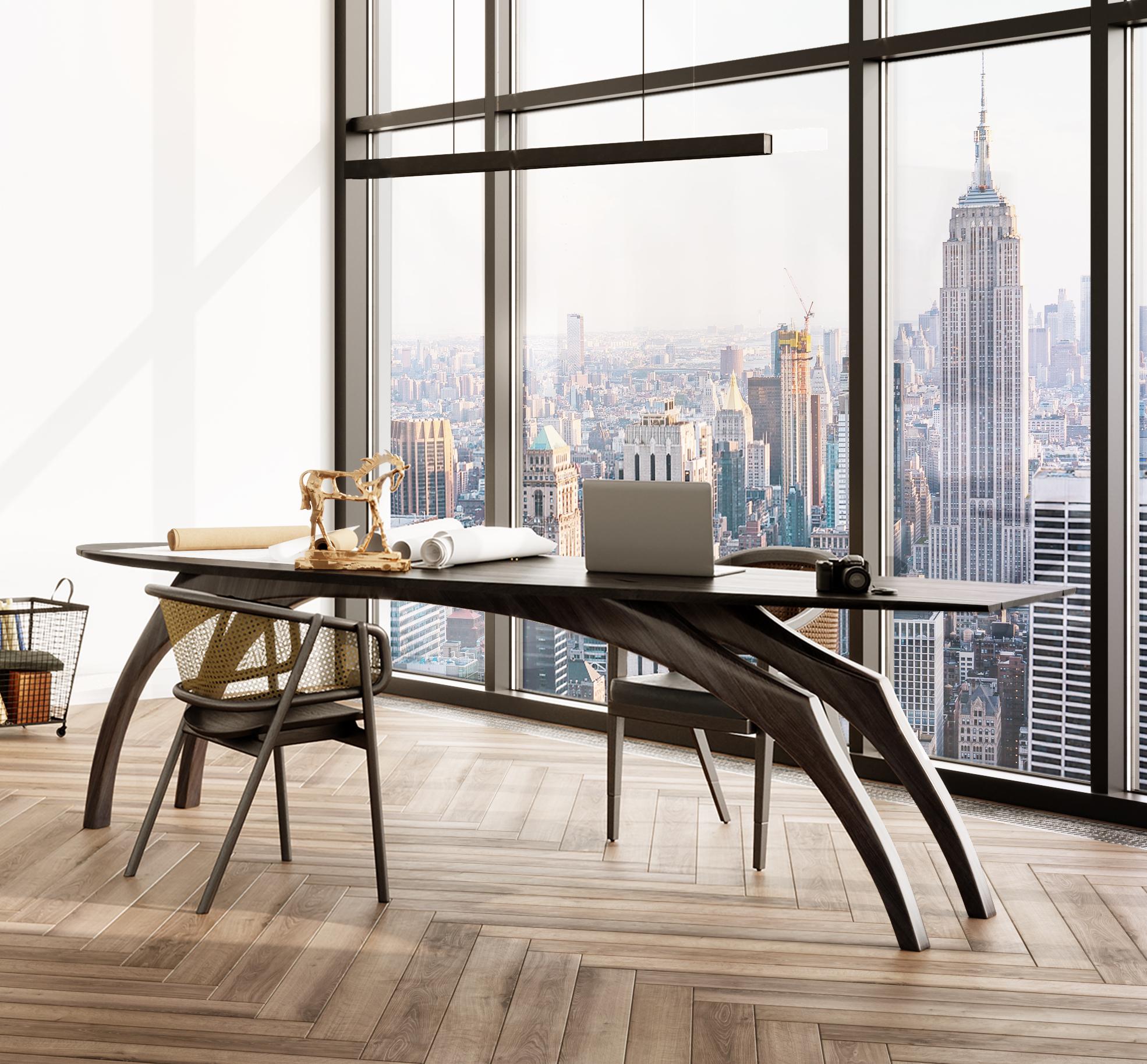 Oak 'Leap' table by Jonathan Field. Scorched legs & ebonized top. 