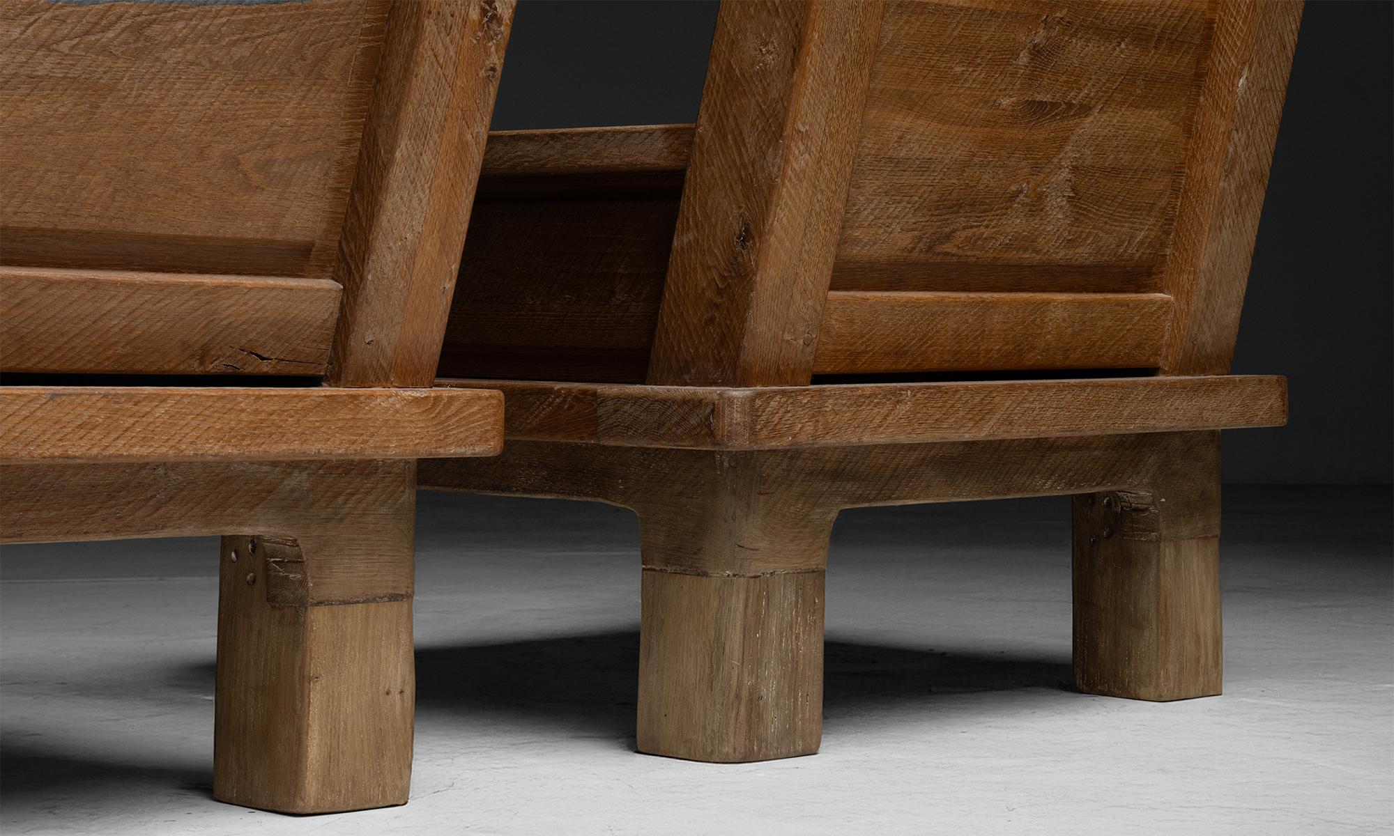 French Oak & Leather Armchairs, France 1970